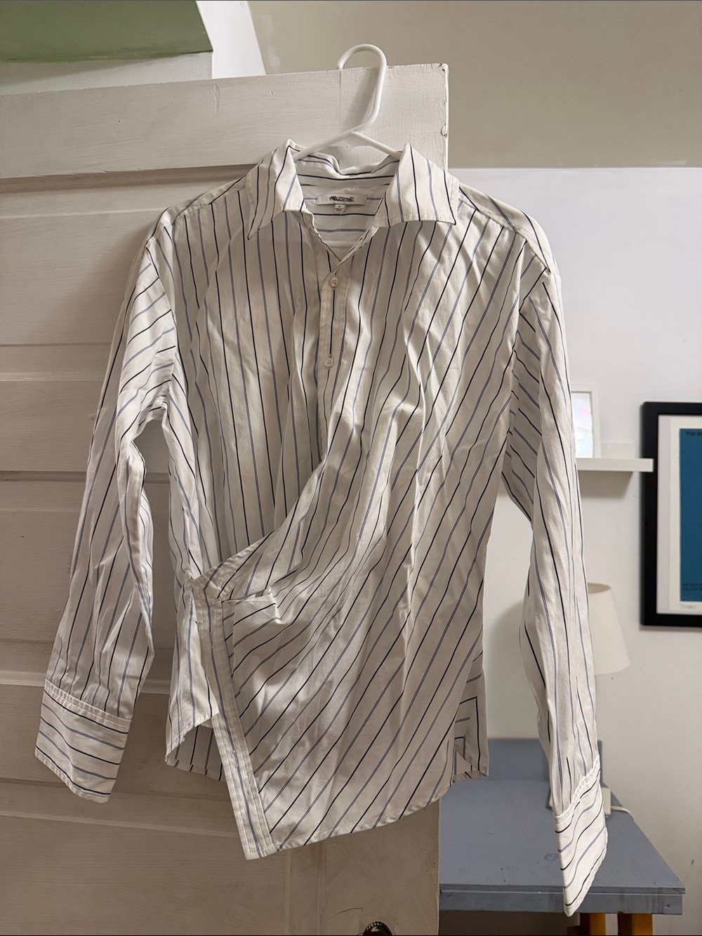 Madewell White Shirt with Navy Pinstripes